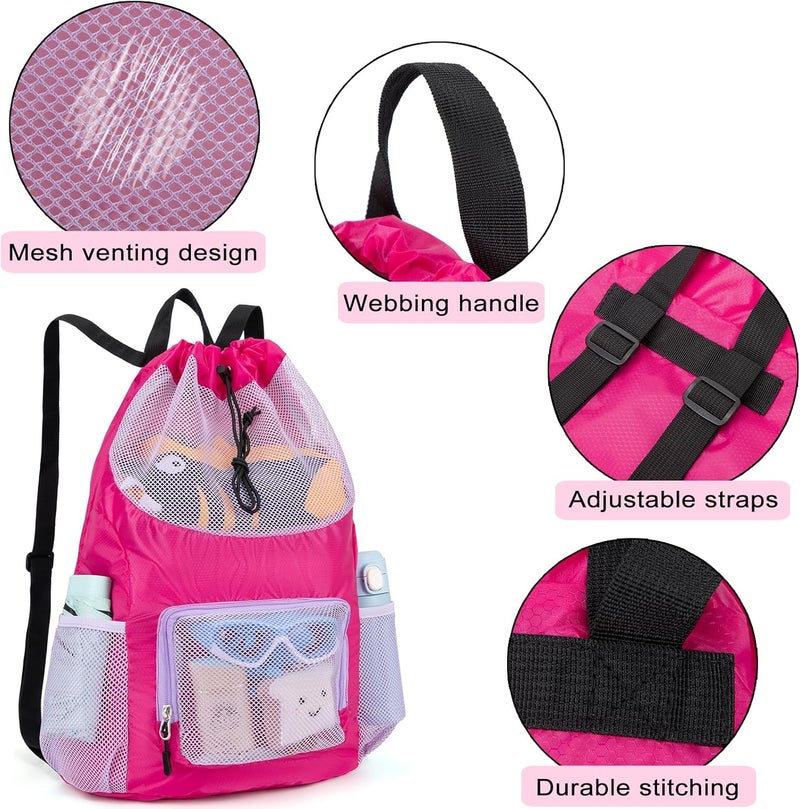 Veious Swim Bag for Kids Drawstring Backpack for Girls Lightweight Mesh Beach Backpack Swimming Pool Sports Gym String Bag Purple - Image 5
